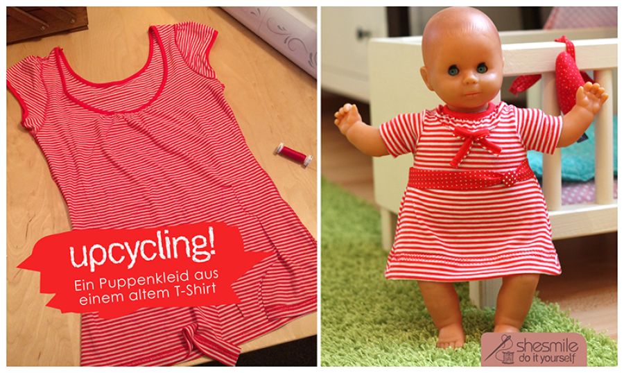 Probenähen: Puppenset "Badespaß" (Kostenlose Nähanleitung und Schnittmuster von Minamo) Oder auch: Upcycling! Ein Puppenkleid aus einem alten T-Shirt ;-)