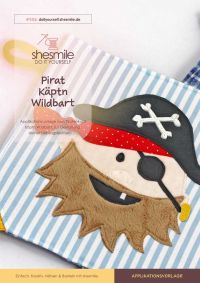 Applikationsvorlage gestaltet als PDF-E-Book für den Piratenkopf Käptn Wildbart. Zur Gestaltung von Textilien.
