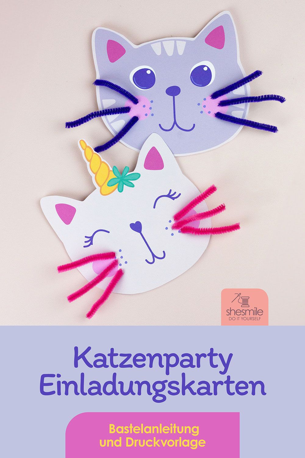 Einladungskarte "Katze" (Bastelanleitung und Druckvorlage)