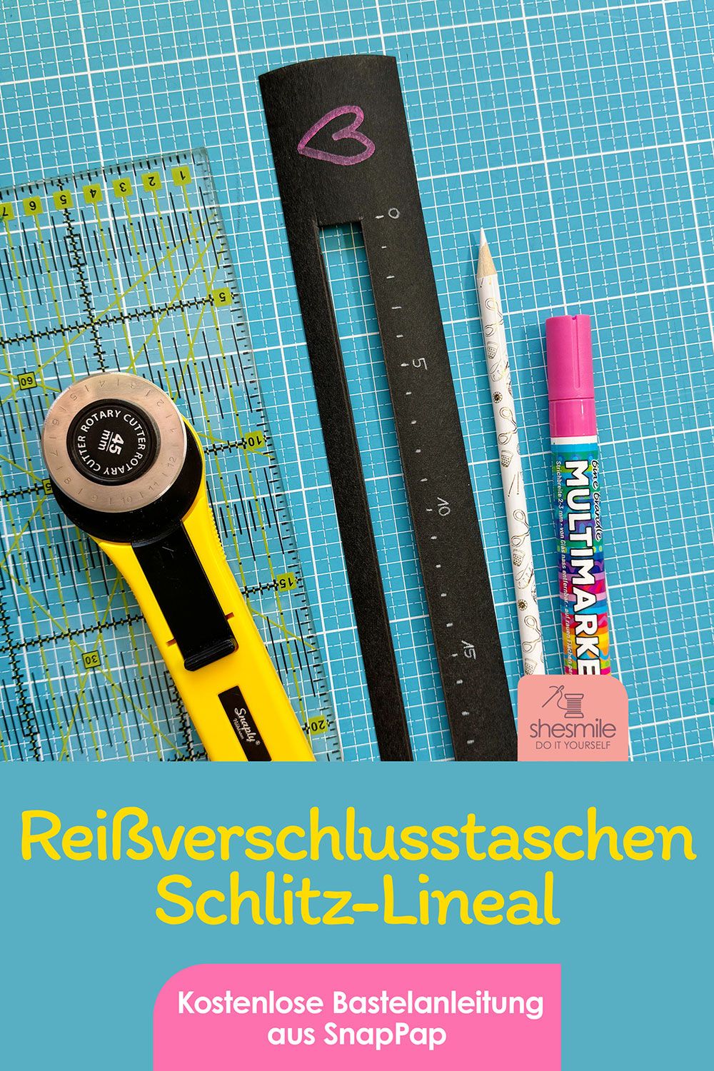 Ein Reißverschluss-Taschen-Schlitz-Lineal aus SnapPap basteln