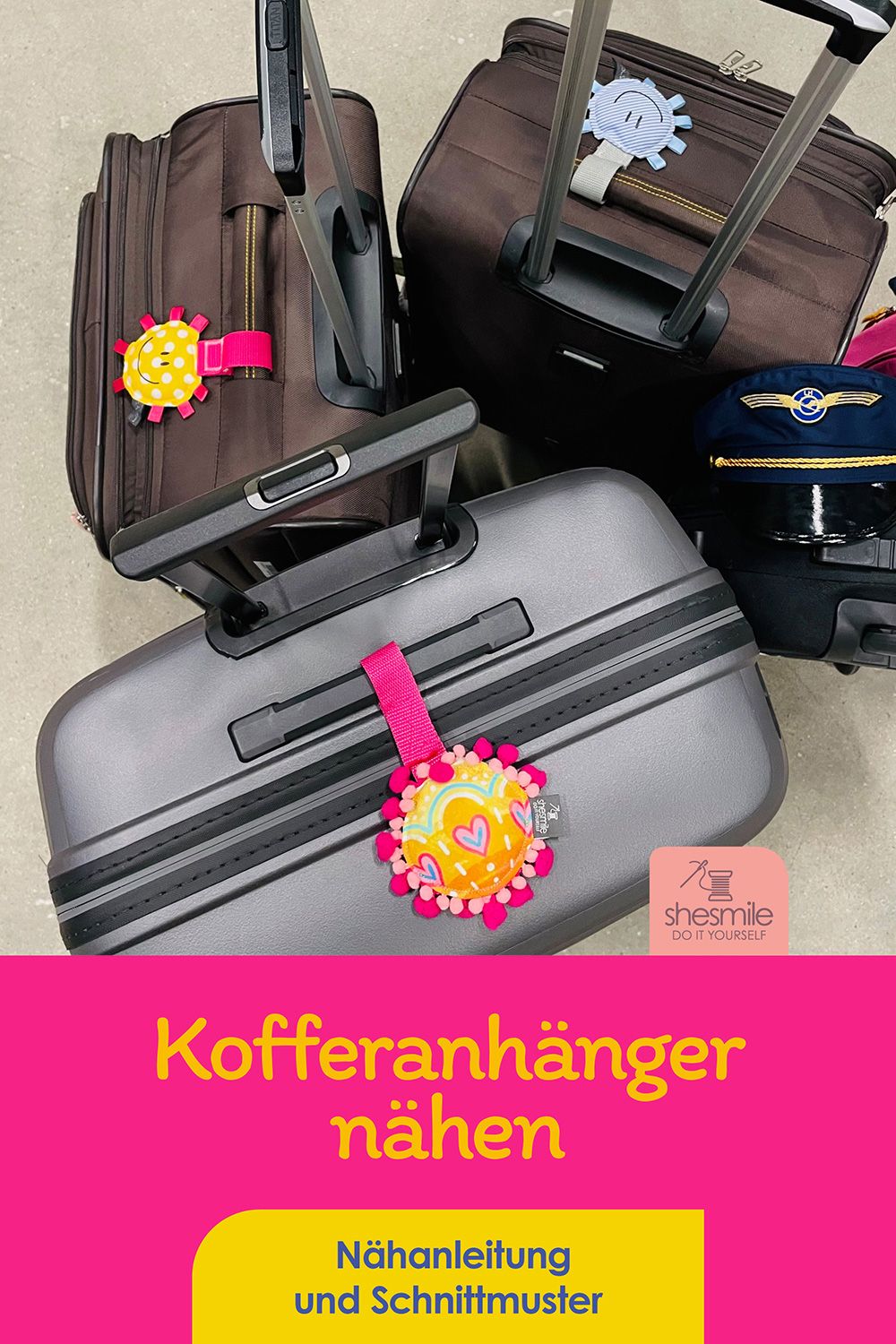 Einen Kofferanhänger mit Klettverschluss und Bommelborte nähen