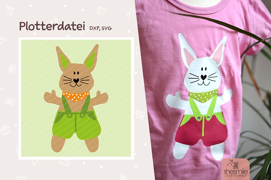 Plotterdatei für Plottergeräte und Digistamp als JPG-Datei mit dem Motiv Hase Lenny. Zur Gestaltung von Textilien und Oberflächen.