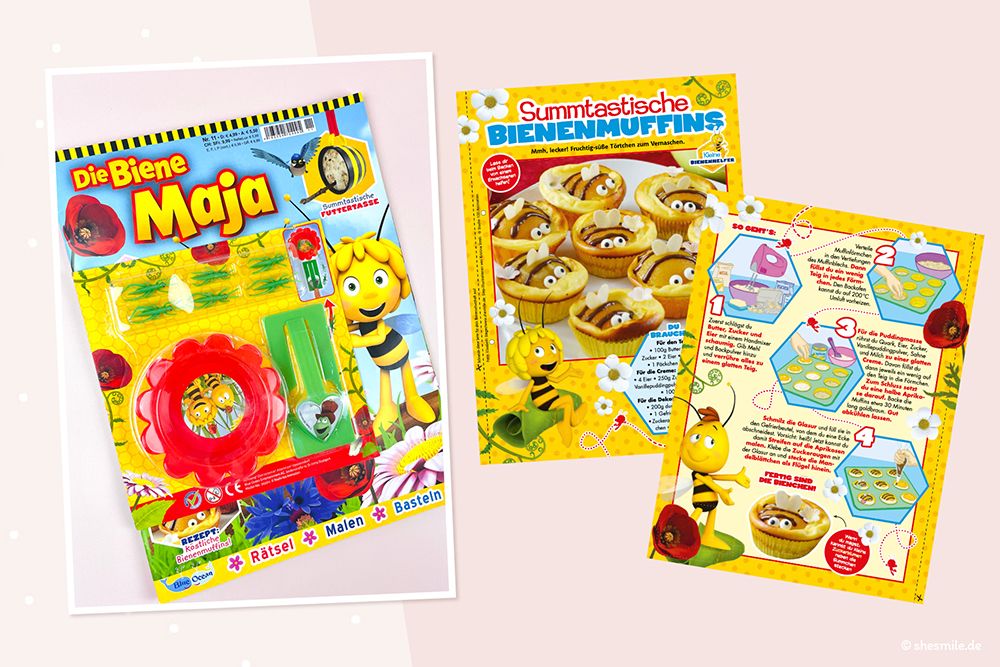 Zum 2. Geburtstag unserer Tochter haben wir die leckeren Käsekuchen gebacken. 5 Jahre später haben es die "Summtastischen Bienenmuffins" dann in die Biene Maja Zeitschrift geschafft. Ich freu mich sehr und bin wahnsinnig stolz. (Verlag: Blue Ocean, Zeitschrift: "Die Biene Maja", Ausgabe 11 2022/2023)