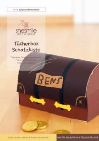 Bastelanleitung und Zeichenvorlage für eine Schatzkiste aus Papier.