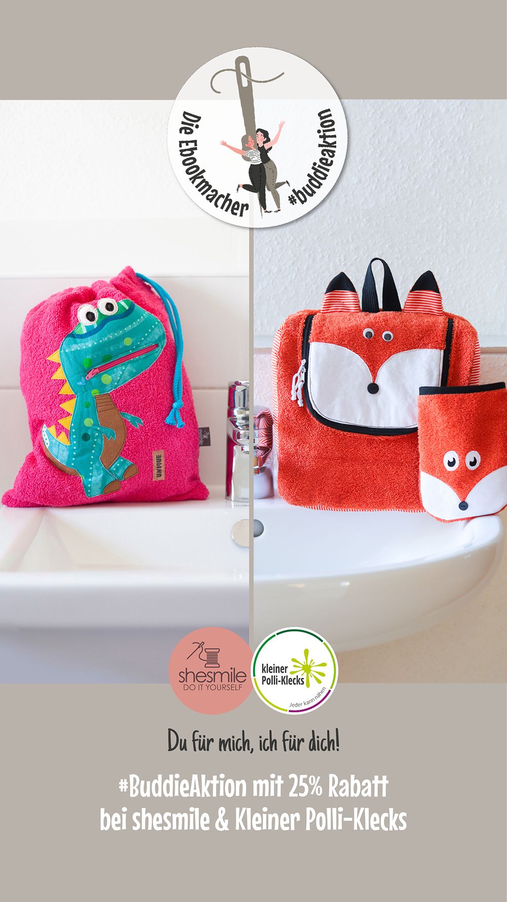Kleiner Polli-Klecks näht eine Tasche KlappAuf von shesmile im Fuchs-Design