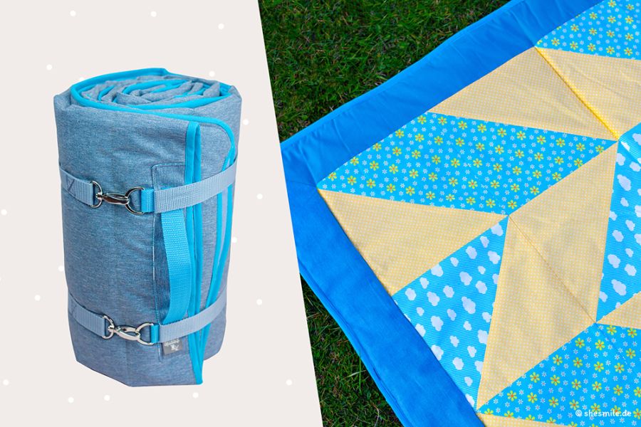 Nähanleitung und Schnittmuster in 2 Varianten gestaltet als PDF-E-Book von shesmile für eine große Patchworkdecke, Kuscheldecke, Erinnerungsdecke oder Picknickdecke GerdaGemütlich.