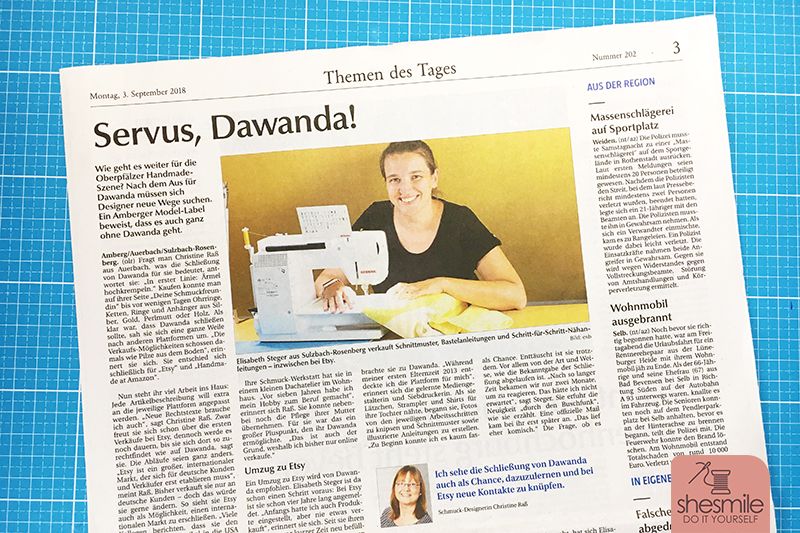 Servus, DaWanda! (shesmile in der Onetz-Tageszeitung)