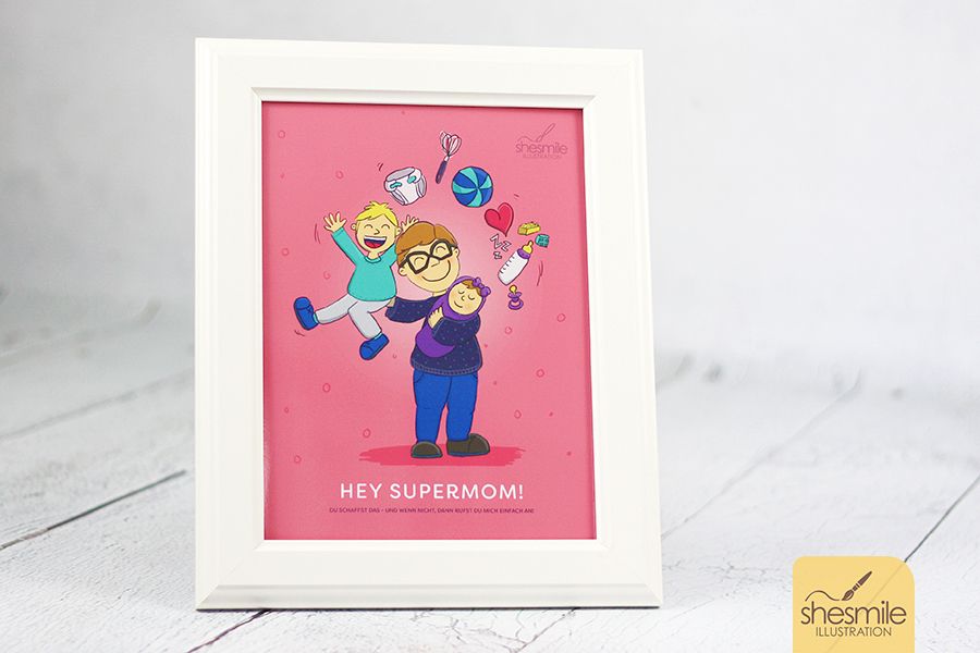 Hey! Supermom! (Ein Geschenk zur Babyparty) Gezeichnet von shesmile Illustration.