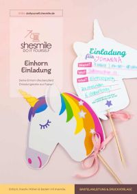 Die Einladungskarte aus Papier zum Selberbasteln für deine Einhornparty.