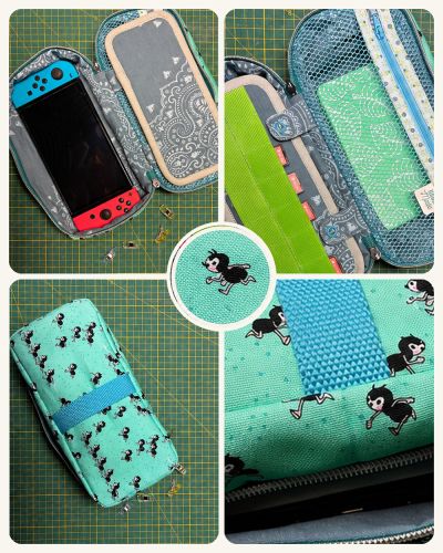 Ich habe die Tasche KimKonsole für meine Switch genäht, damit ich da einfach endlich mal eine adäquate „Reisemöglichkeit“ für habe. Sonst flog sie immer lose in der Tasche rum und auf Kratzer im Display hat ja nun niemand Lust (: Genäht aus Canvas von Stoff&Liebe und altem Bettbezug (Innenstoff) sowie Mesh und Reißverschlüssen von Snaply.