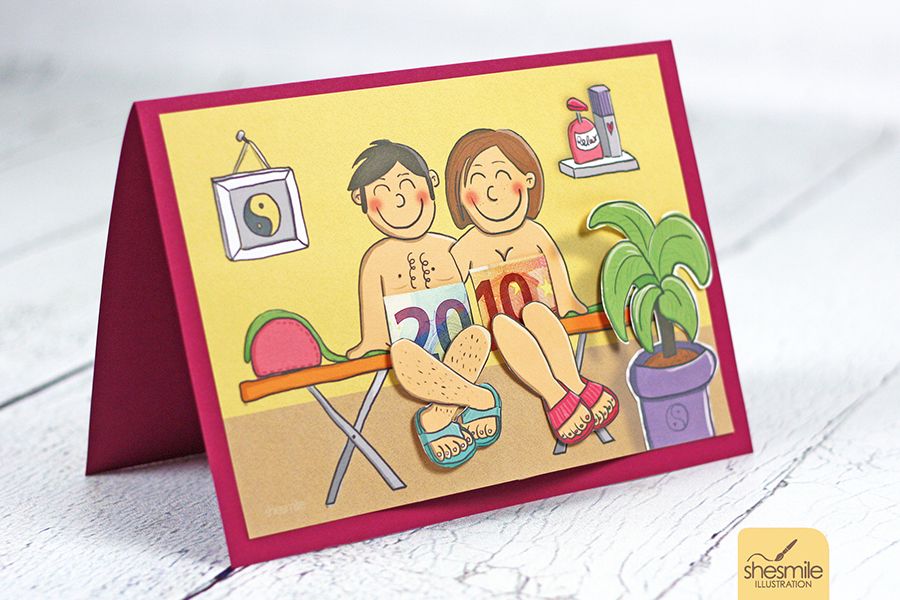 DIY-Geldgeschenk zum Ausdrucken und Zusammenbasteln. Geschenk-Gutschein, Wellness für Zwei. Eine Druckvorlage mit Bastelanleitung von shesmile.