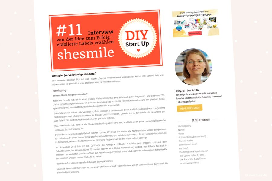 Interview zum Thema "DIY Start Up", shesmile bei Frau Scheiner