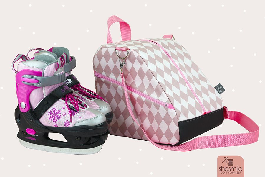 Nähanleitung und Schnittmuster gestaltet als PDF-E-Book für eine Tragetasche, Umhängetasche oder Rucksack SusiSkates. Perfekt für deine Schlittschuhe, Inline-Skates oder Ski-Schuhe. Schnittmuster Kufen bzw. Rollen von 25 cm bis 45 cm.