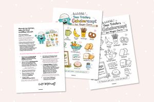 Ein Schonkost-Plan für Kinder zum Ausdrucken und Ausmalen. Hilfe bei Magen-Darm-Erkrankungen: Theo Trösters Geheimrezept bei Magen-Darm (Kostenloses Ausmalbild)