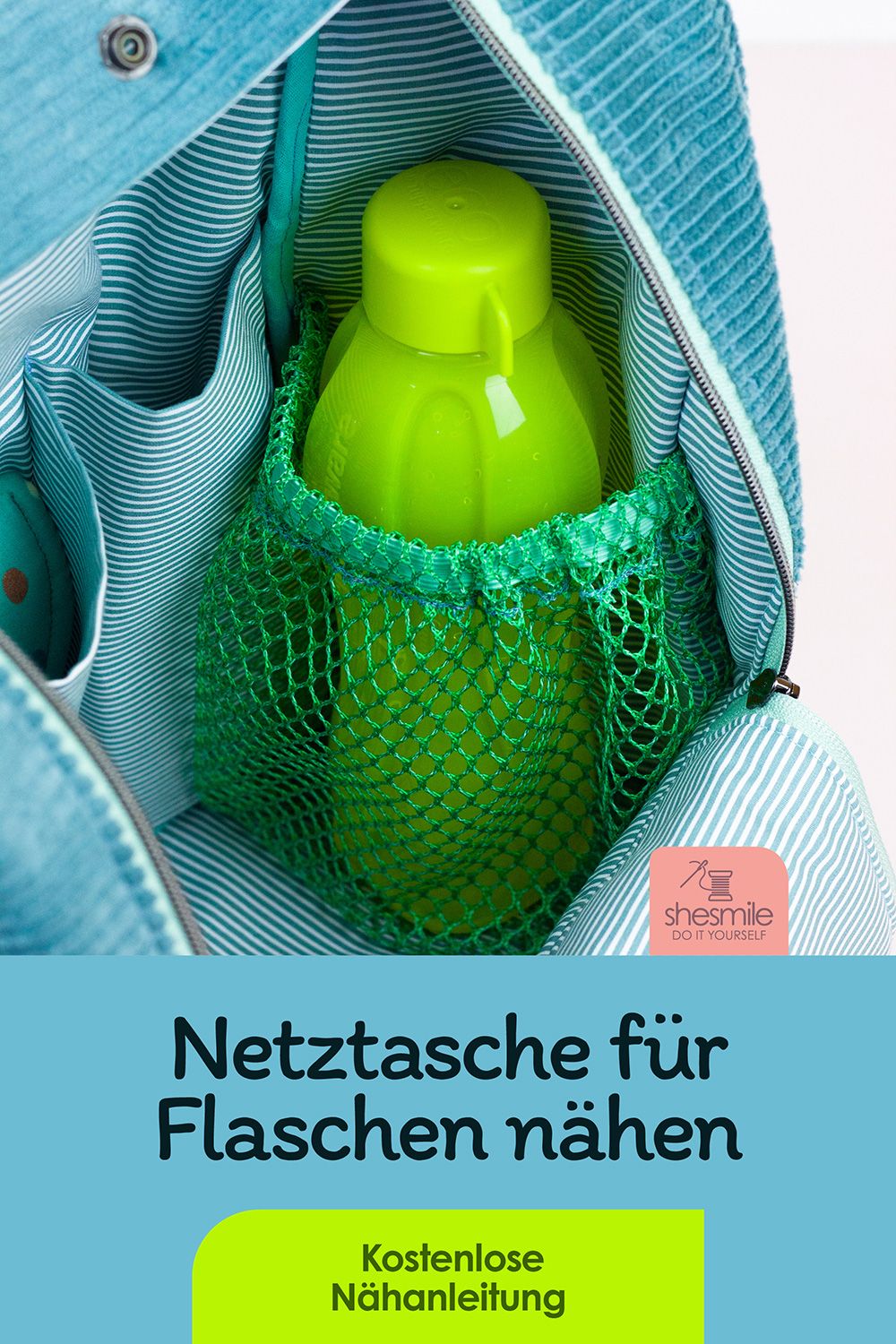 Eine Netztasche für Trinkflaschen im Inneren des Rucksack MidiKlapPack nähen