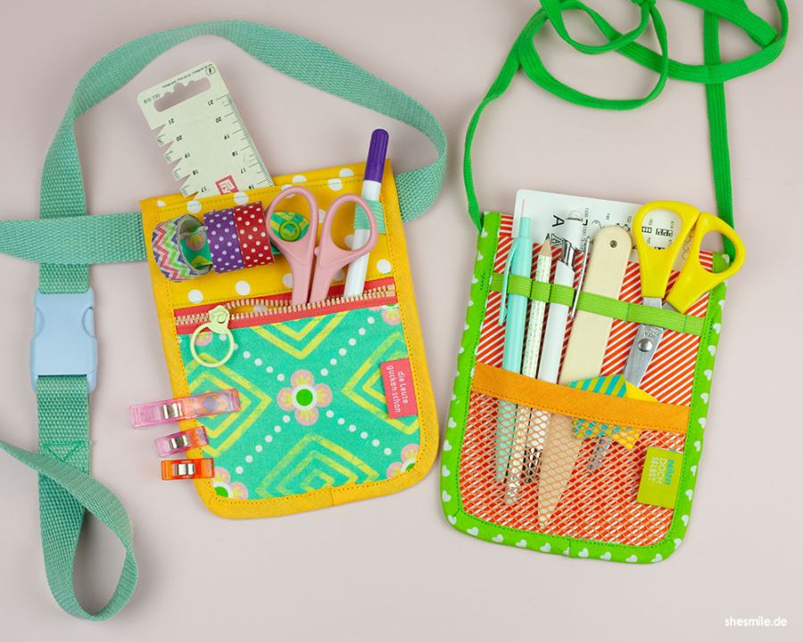 Schnittmuster mit Schritt-für-Schritt-Nähanleitung von shesmile DIY. Taschenorganizer KittelKram als Gürteltasche oder Umhängetasche nähen.