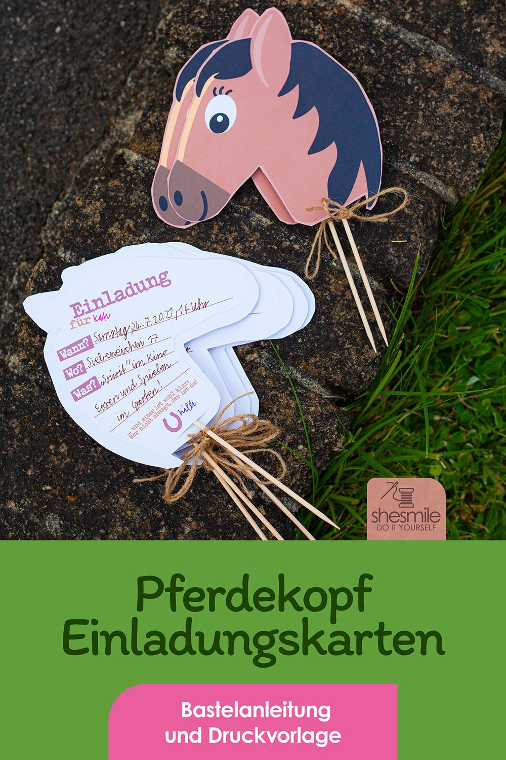Einladungskarte "Pferdekopf" (Bastelanleitung und Druckvorlage)