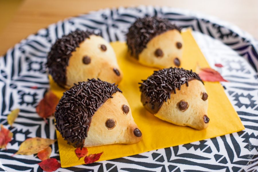 Backen mit Kindern und viel Schokostreuseln und Schokolade. Leckere Igel aus Quark-Öl-Teig backen. Einfach. Lecker. Eine Rezeptidee für den Herbst von shesmile.