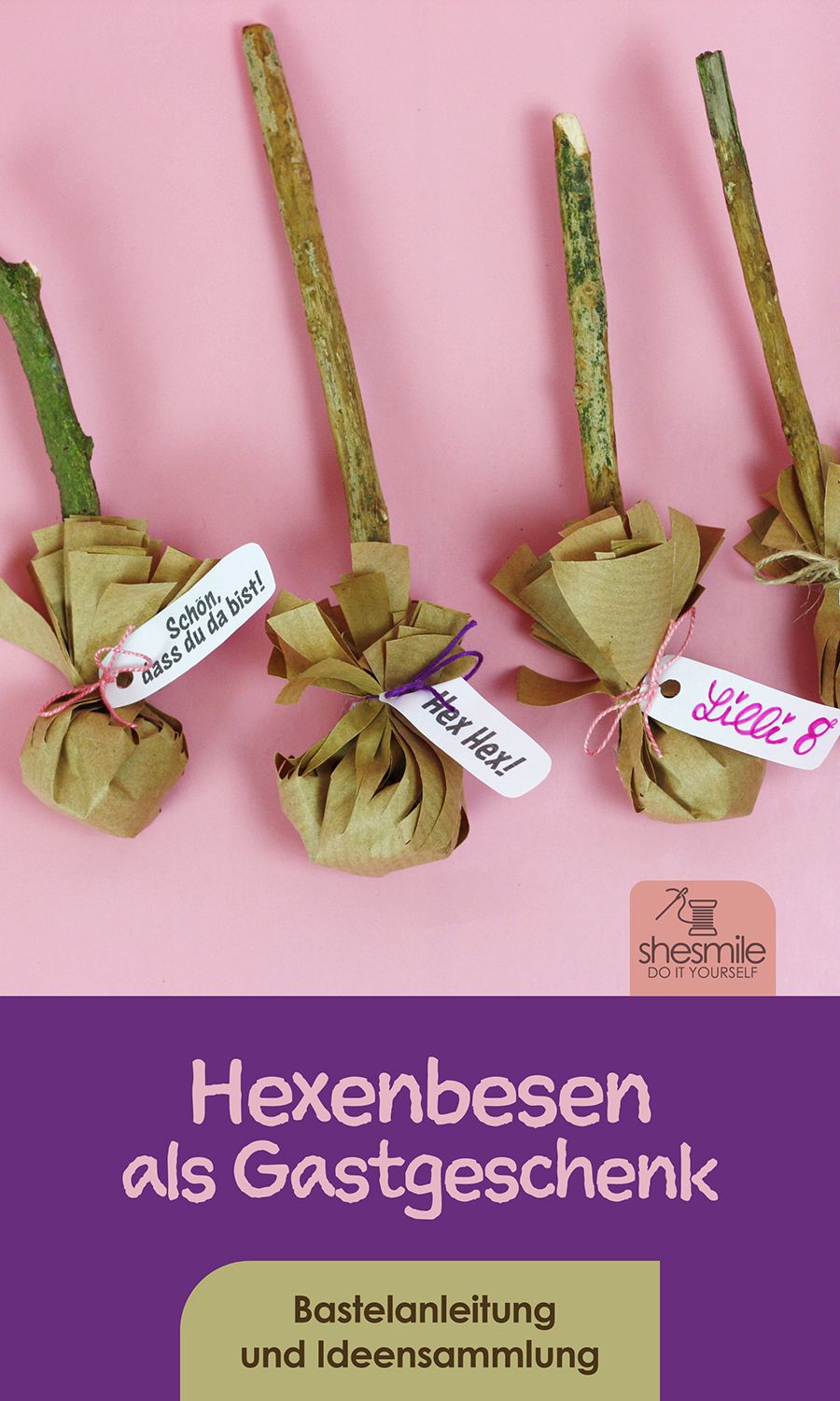 Hexenbesen als Gastgeschenk (Kostenlose Bastelanleitung & Druckvorlage)