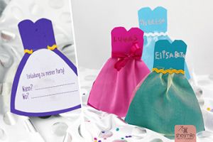 Süße kleine Prinzessinnenkleider als Einladungskarte, Menü- oder Tischkarte. Kleidchen-Karte (Kostenlose Bastelanleitung mit Zeichenvorlage von shesmile DIY.