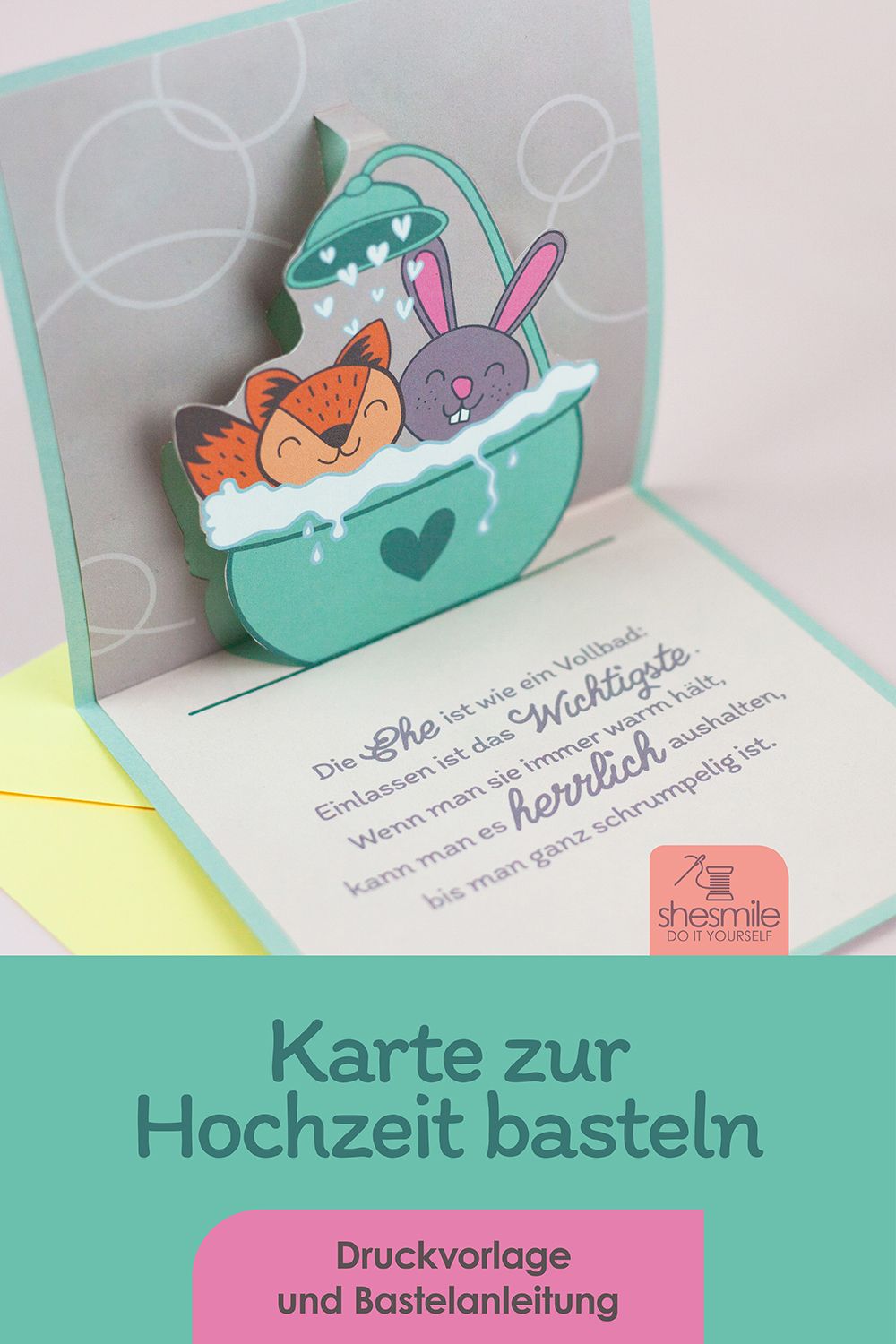 Grußkarte "Die Ehe ist ein Vollbad" (Bastelanleitung & Druckvorlage)