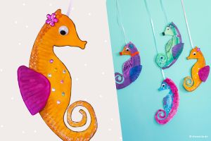 Die perfekte DIY-Bastelidee für deine Seepferdchen oder Unter Wasser MottoParty! Pappteller-Seepferdchen. Kostenlose Bastelanleitung mit Schnittmuster von shesmile.