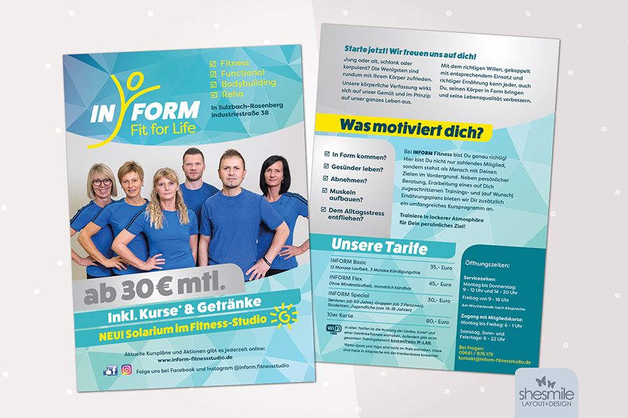 INFORM Fit for Life Fitnessstudio in Sulzbach-Rosenberg, Neugestaltung des Firmenauftritts von shesmile