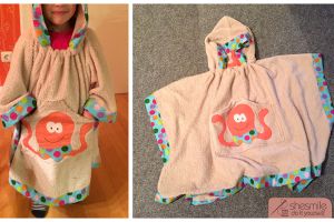 Eine Badeponcho für Lilli mit Toni Tintenfisch Applikation