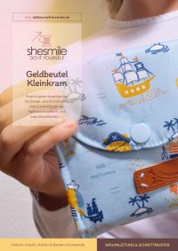 Nähanleitung und Schnittmuster gestaltet als PDF-E-Book für einen kleinen Geldbeutel "Kleinkram" für Kinder und Erwachsene. 3 Kartenfächer, ein Reißverschluss-Münzfach und zwei Steckfächer.