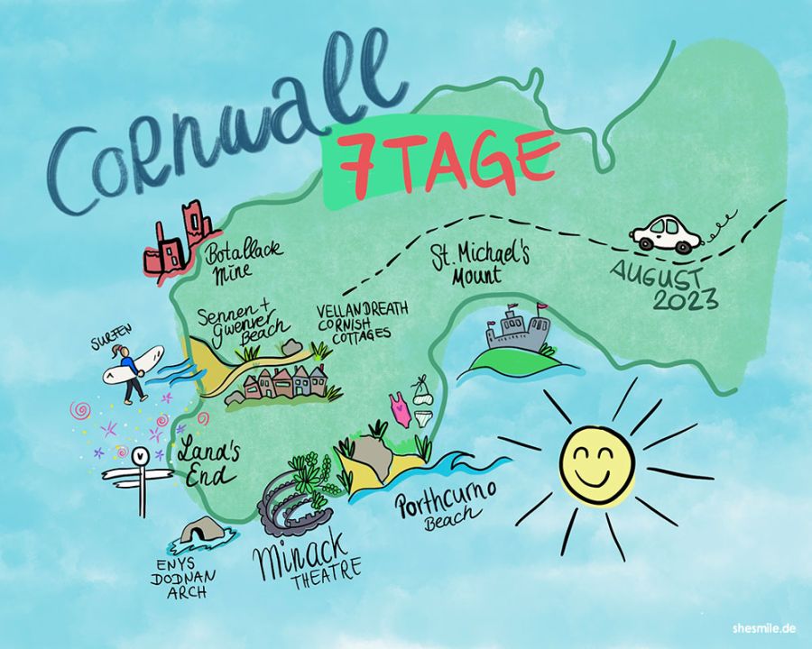 Unser Sommer in Süd-England mit den Kindern: Baden, Surfen und Wandern in Cornwall, Filmschauplätze und Shopping in London. Reiseroute und Ausflugsziele.