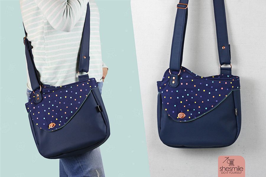 Nähanleitung und Schnittmuster gestaltet als PDF-E-Book von shesmile für eine Handtasche bzw. Umhängetasche Carla in zwei Größen. Carla ist deine Mädchen- und Damenhandtasche mit der geschwungenen Klappe. Carla hat ein großes Hauptfach und unter der Klappe noch eine Seitentasche. Nähe deine Carla mit oder ohne Reißverschluss-Laschen. Mit oder ohne Innentasche. Als Umhängetasche mit langem Umhängegurt oder als Handtasche mit kurzen Tragehenkeln.