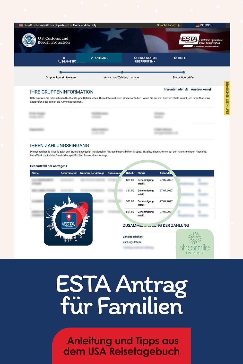 ESTA Antrag für die Familie - Hinweise & Tipps und zum Ausfüllen