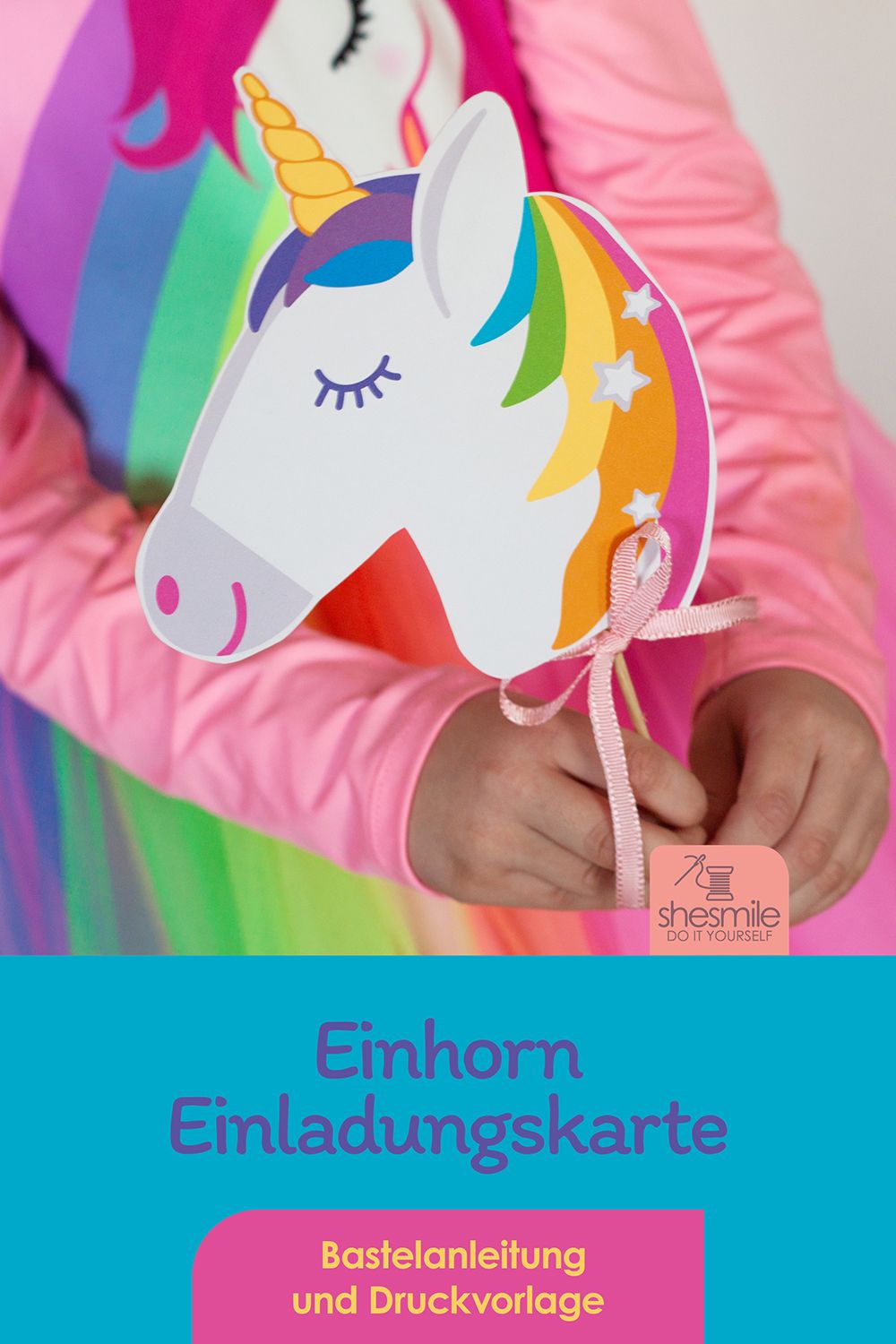 Einladungskarte "Einhorn" (Bastelanleitung und Druckvorlage)