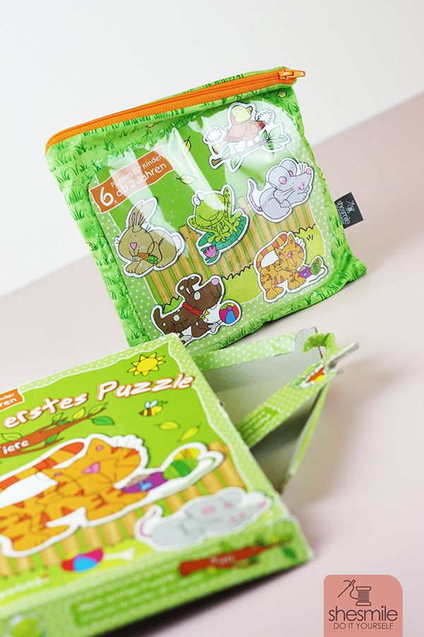 Einen Stoffbeutel als Ersatz für die kaputte Puzzle-Schachtel nähen