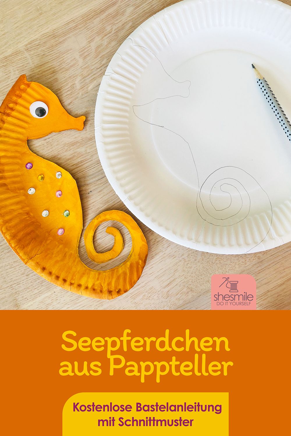 Pappteller-Seepferdchen (Kostenlose Bastelanleitung und Schnittmuster)