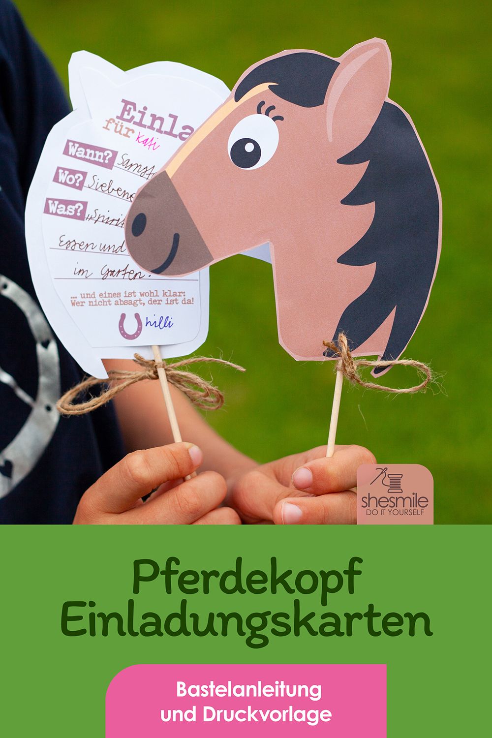 Einladungskarte "Pferdekopf" (Bastelanleitung und Druckvorlage)