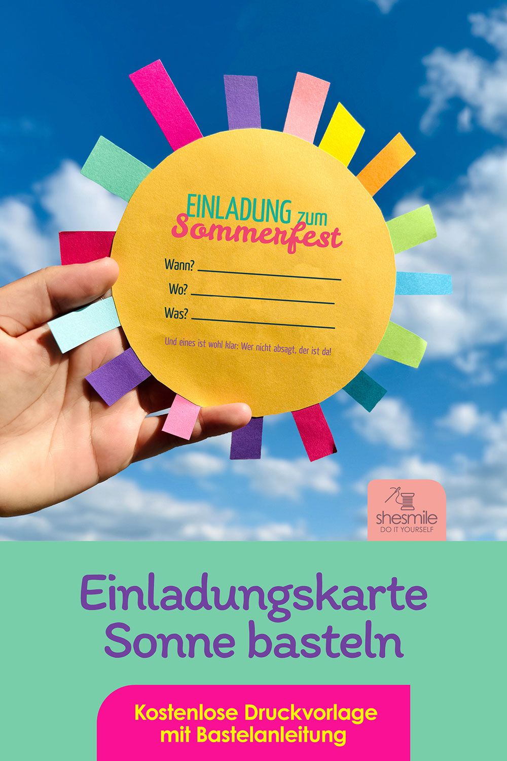 Einladungskarte "Sonne" (Kostenlose Bastelvorlage)