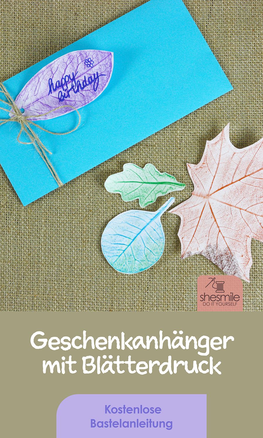 Geschenkanhänger und Geschenkpapier mit Blätterdruck gestalten (Kostenlose Bastelanleitung)