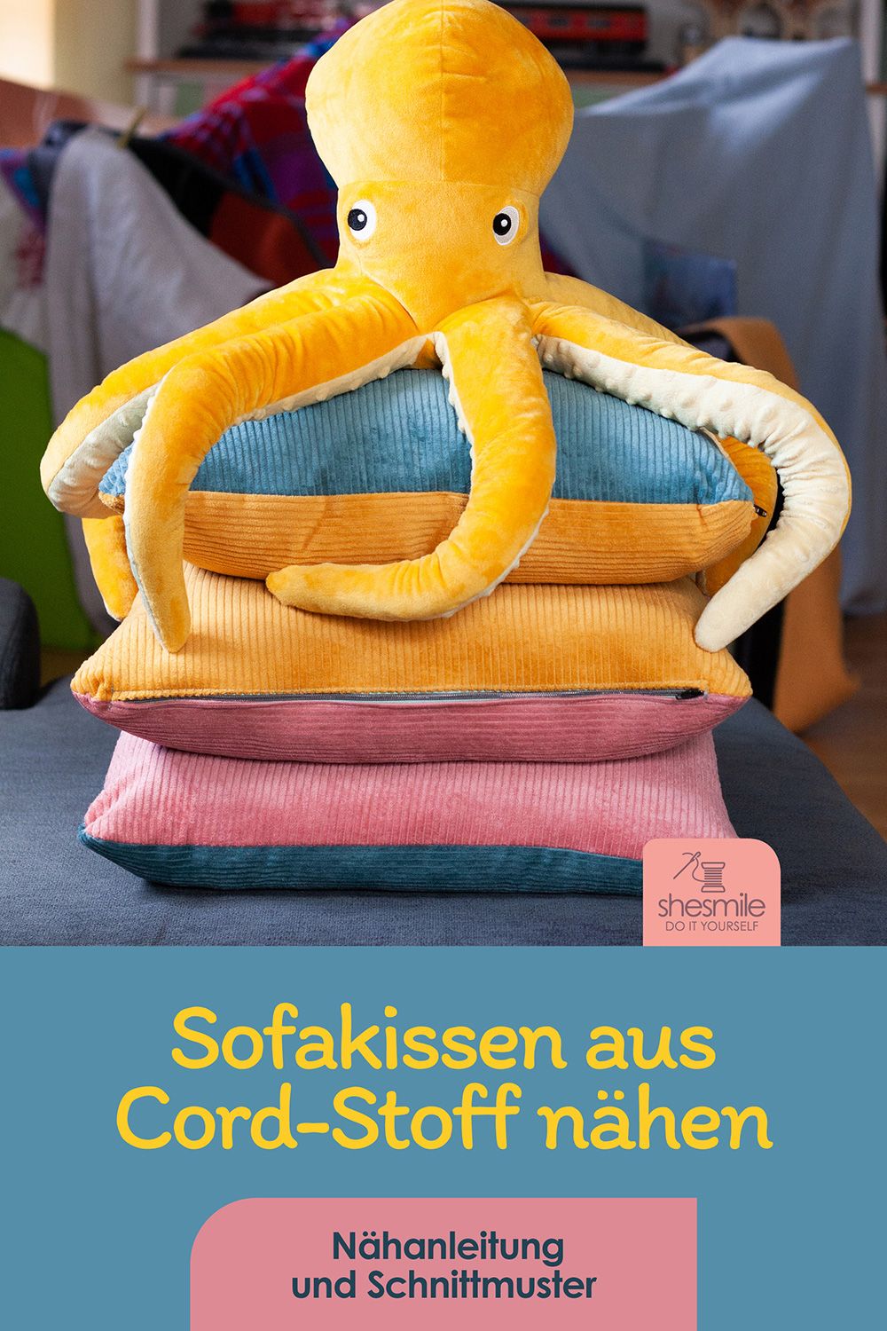 Kuschelweiche Sofakissen aus Cord-Stoff mit Reißverschluss nähen